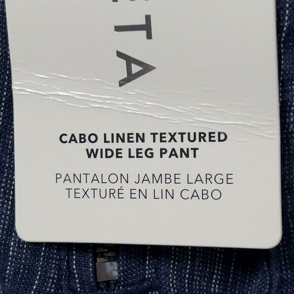 Athleta Cabo Linen Textured Wide Leg Pants Sz 10 Tall Blue Pull On Comfort - Picture 8 of 12